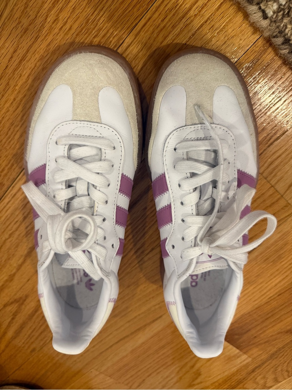 Adidas Sambas White Sneakers with Purple Stripes - Women's Classic Lace-Up